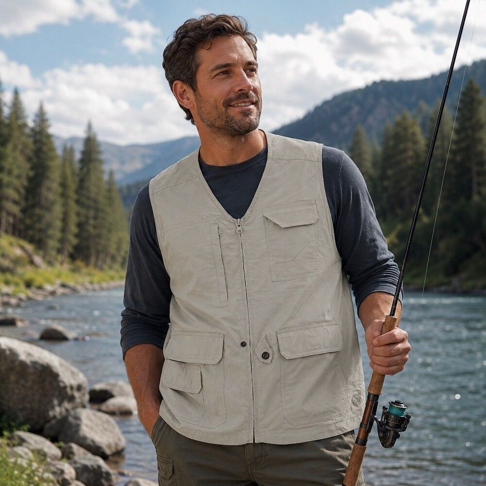 Magellans Signature Travel Vest Mens S Taupe Nylon RFID Multi Pocket NWT
